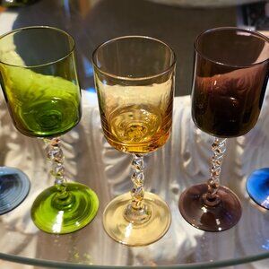 Blefeld Hand Blown Twisted Stem Cordial Glasses Set of 5 Colored Art Glass